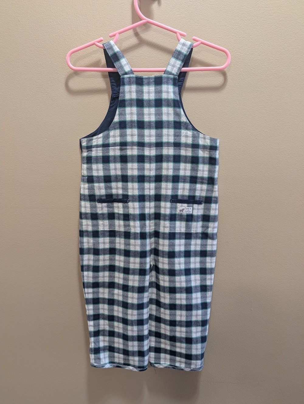 Janie and Jack Navy, White and Green Plaid Overalls Size 6-12 Months - Picture 6 of 6